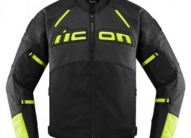 Icon Contra 2 Leather Hi-Viz черная мотокуртка кожаная